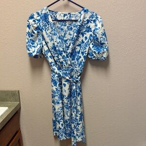 SHEIN Blue and White Floral Midi Dress